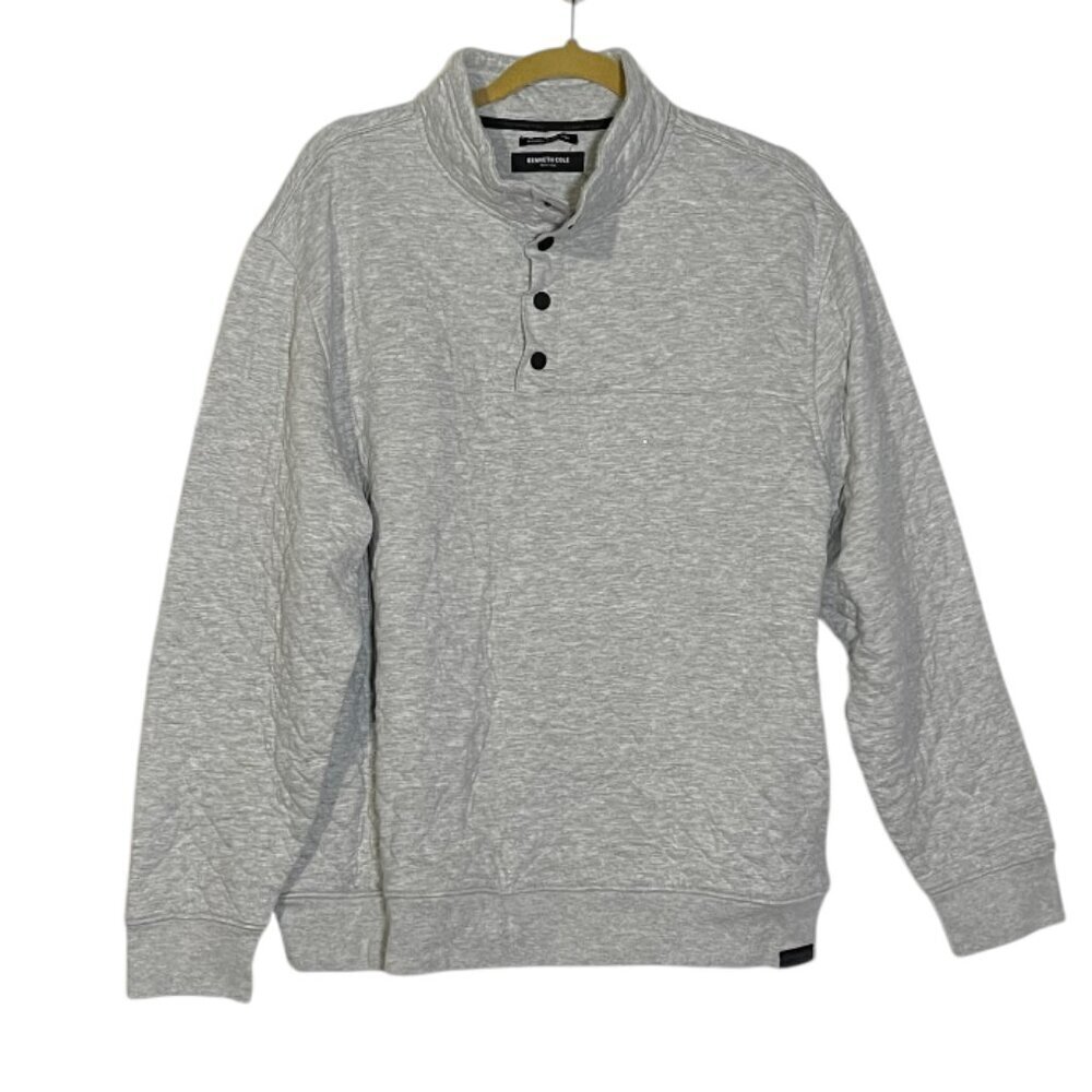 Kenneth Cole Quarter Zip Sweater Quilted Gray Button Size XL